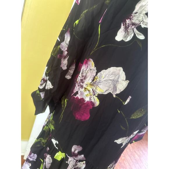 Erdem Floral Crêpe Mini Dress Long Sleeve Black Purple Iris sz US 10 - Picture 15 of 16